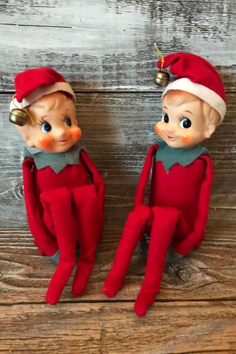 Elves On The Shelf, Aluminum Christmas Trees, Elf Centerpieces, Retro Christmas Decor, Vintage Pixie, Color Wheels, Aluminum Christmas Tree, Vintage Holiday Decor, Trees Christmas