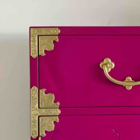 Top Hot Pinks Colors for Furniture - The Resplendent Home Hot Pink Drawers, Pink Lacquer Furniture, Hot Pink Powder Room, Hot Pink Side Table, Fuschia Furniture, Hot Pink Paint Colors, Diy Pink Furniture, Pink Bathroom Cabinets, Hot Pink Dresser