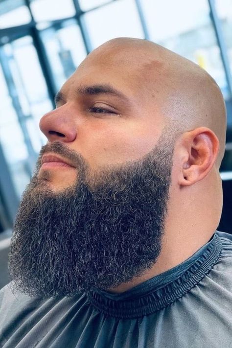 Bald headed man with thick long beard that has high fade Bald And Bearded Men, Beard Styles For Bald Men, Styles For Bald Men, Short Beard Styles, Tapered Beard, Bad Beards, Bald Head With Beard, Hair Growth Patterns, Stylish Beards