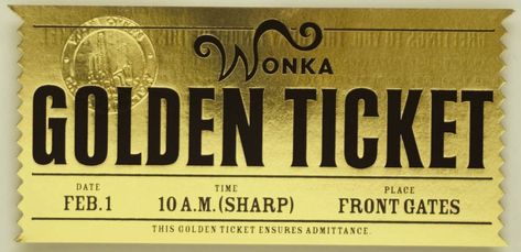 1971 Willy Wonka & The Chocolate Factory Golden Ticket Template, Chocolate Factory Party, Charlie Chocolate Factory, Wonka Chocolate Factory, Willy Wonka Party, Wonka Chocolate, Film Vintage, Annasophia Robb, Gold Foil Paper