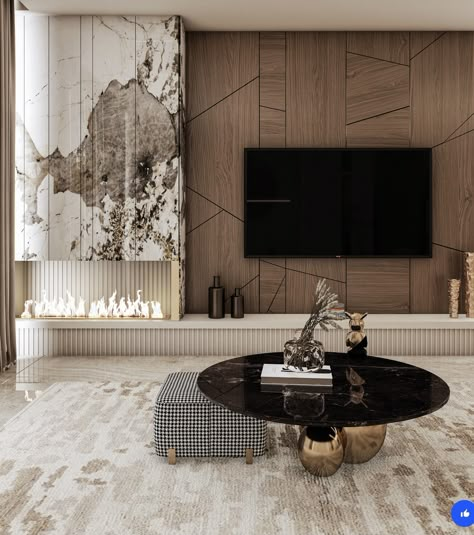 Ruang Tv Modern, Tv Unit With Fireplace, Tv Unite, Luxury Reception, Ruang Tv, Modern Tv Room, Feature Wall Living Room, Modern Tv Wall, Tv Room Design