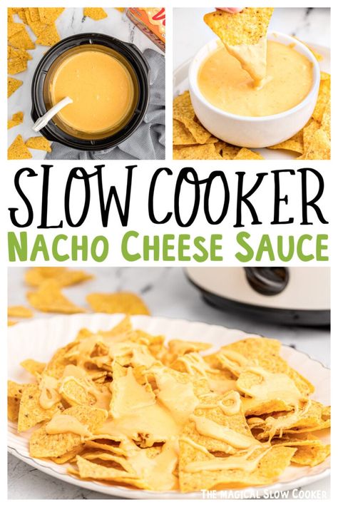 Slow Cooker Nacho Cheese Sauce, Crockpot Nachos Cheese, Nacho Cheese In Crockpot, Nacho Bar Cheese Sauce, Nacho Cheese Recipe Crockpot, Slow Cooker Nacho Dip, Carnival Nachos, Nacho Cheese Crockpot Recipe, Nacho Cheese Sauce Velveeta Crock Pot