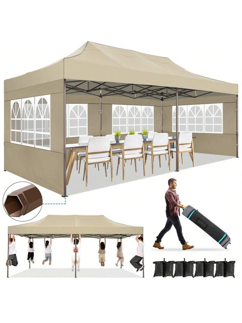 [Upgrade Heavy Duty Canopy]COBIZI 10x20 heavy duty canopy features a commercial-grade full truss structure made of powder-coated stainless steel. The thickness of the 45mm hexagonal legs has been increased to 0.7mm, providing superior stability and durability. Full truss design ensures exceptional stability and rust resistance, can withstand wind speeds up to 30km/h when properly secured with a series of sandbags, ropes and pegs.High Quality Fabric: The 10x20 inch pop up tent is made of 260g waterproof oxford fabric. The top fabric is coated with two layers of PVC with heat-sealed seams, waterproof strip technology, 100% waterproof and blocks 99% UV rays. PVC coated top fabric has better light transmittance than other silver coated top fabrics on the market, the tent space is more transpar Tent Pavilion, Tent For Wedding, Top Fabrics, Truss Design, Truss Structure, Outdoor Gazebo, Pvc Windows, Party Tent, Canopy Tent