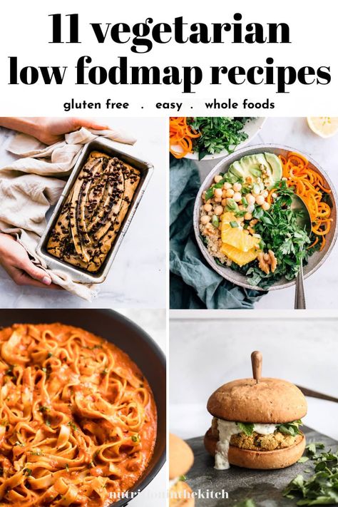 Looking for low fodmap recipes? This list of simple, easy, and healthy low fodmap vegetarian dishes includes breakfast, lunch, dinner, and even dessert! All are gluten free, vegetarian (and many are vegan too!). Fodmap Recipes Lunch, Low Fodmap Recipes Vegetarian, Low Fodmap Vegetarian, Fodmap Meal Plan, High Fodmap Foods, Vegetarian Gluten Free, Fodmap Diet Recipes, Vegetarian Meal Plan, Vegetarian Breakfast Recipes