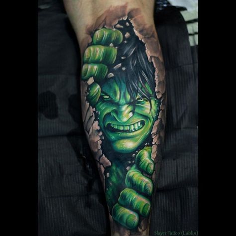 Fantastic Tattoo, Tato Realis, Hulk Tattoo, Poland Tattoo, Candy Skull Tattoo, Colored Tattoo Design, Avengers Tattoo, Colour Tattoo, Anubis Tattoo