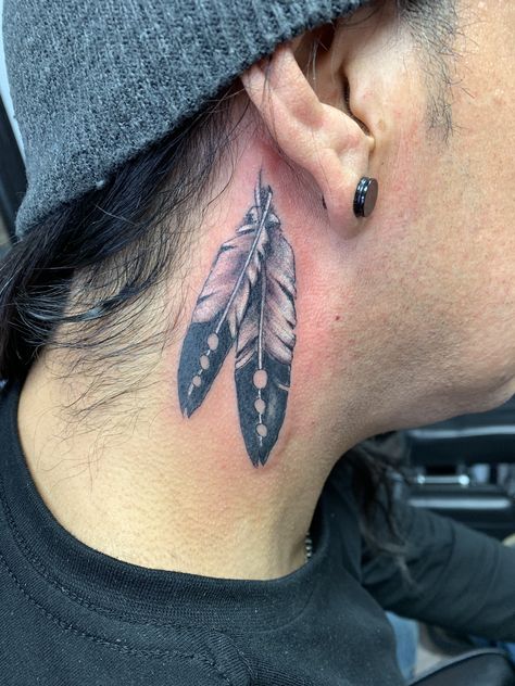 Feather Face Tattoo, Feather Behind Ear Tattoo, Feather Tattoo Behind Ear, Eagle Feathers, Feather Tattoo, Face Tattoos, Feather Tattoos, Face Tattoo, Ear Tattoo