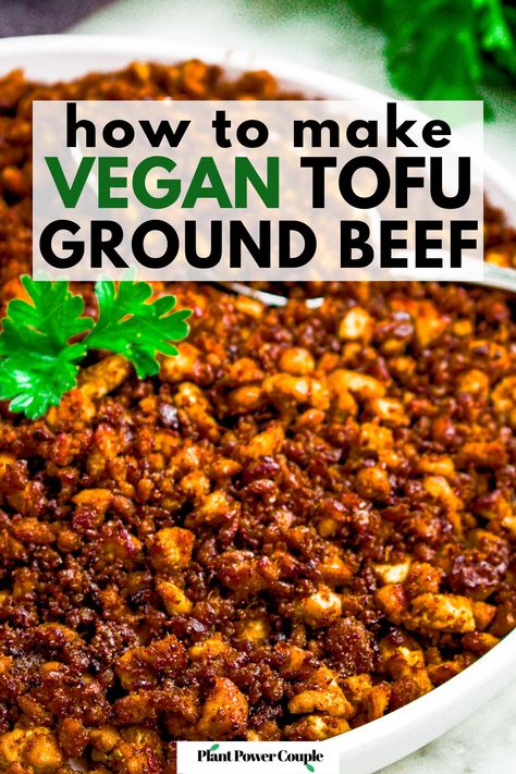 Elevate your plant-based cooking with this incredible tofu beef recipe! Crumbled tofu transforms into a savory vegan ground beef alternative that's perfect for tacos, lasagna, and more. With simple pantry ingredients and minimal effort, you can enjoy the rich flavor and texture of meat without the hassle. Plus, it's budget-friendly and oh-so-delicious! Tacos Lasagna, Tofu Mexican, 3 Ingredients Recipes, Tofu Ground Beef, Tofu Beef, Crumbled Tofu, Vegan Ravioli, Vegan Meat Recipe, Vegan Burger Recipe