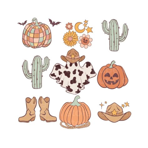 Hocus Pocus Png Free, Fall Cowgirl Aesthetic, Cowgirl Pumpkin Painting, Cute Fall Clip Art, Retro Pumpkin, Cute Halloween Prints, Trendy Png Designs, Fall Cartoon Drawing, Country Sublimation Designs