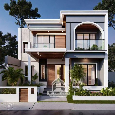 Front Elevation Designs for Small Houses Double Floor - HouseGyan 20 Feet Front Elevation Modern, 20 Feet Front Elevation, Front Porch Inspiration, Luxury Homes Exterior, Temple Design For Home, Front Elevation Designs, Elevation Design, Traditional Styles, Temple Design