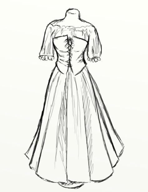 Middle ages dress Medieval Dress Drawing Reference, Peasant Dress Drawing, How To Draw Medieval Clothes, Dresses Reference Drawing, Old Clothes Drawing, Old Dress Drawing, How To Draw Different Ages, Middle Ages Drawing, Medieval Dress Drawing