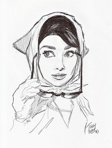 Art by Terry Blas. :) Audrey Hepburn Illustration, Audrey Hepburn Drawing, Hepburn Audrey, Marilyn Monroe Drawing, Audrey Hepburn Art, Black Ink Art, Anime Character Drawing, Gorgeous Art, Audrey Hepburn