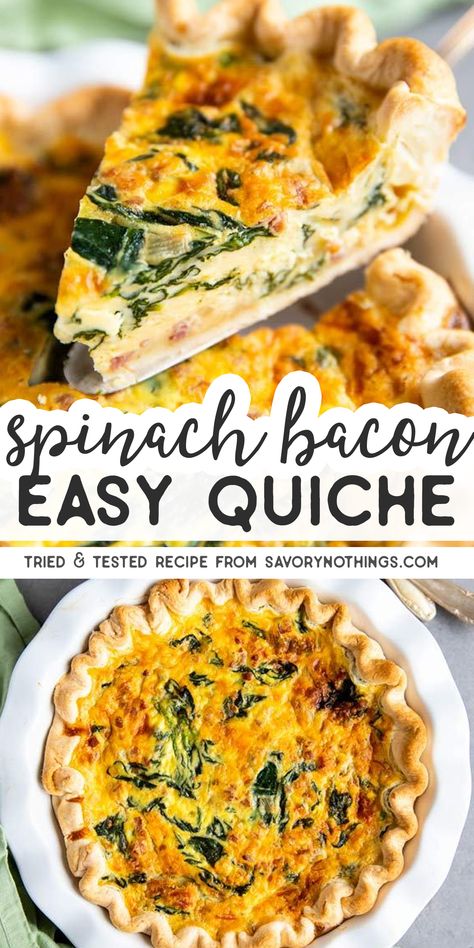 Spinach Bacon Quiche, Brunch Bacon, Bacon Quiche Recipe, Bacon Spinach Quiche, Spinach And Bacon, Breakfast Christmas, Keto Quiche, Frozen Pie Crust, Breakfast Quiche Recipes