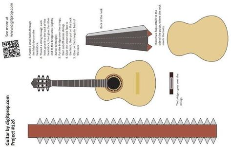 PAPERMAU: A Miniature Guitar Paper Model - by Markus Fischer Digitprop Miniature Guitars, Guitar Diy, Paper Dolls Clothing, Dollhouse Miniature Tutorials, Dollhouse Printables, Printable Scrapbook Paper, Miniatures Tutorials, Paper Model, Diy Dollhouse Furniture