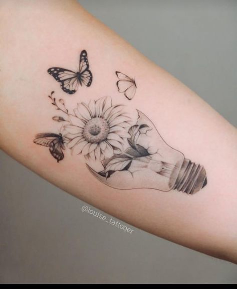 Your Mom Tattoo, Call Your Mom Tattoo, Mary Tattoos, Tatto Sleeve, Lightbulb Tattoo, Butterfly With Flowers Tattoo, Mandala Flower Tattoos, Mary Tattoo, Bestie Tattoo