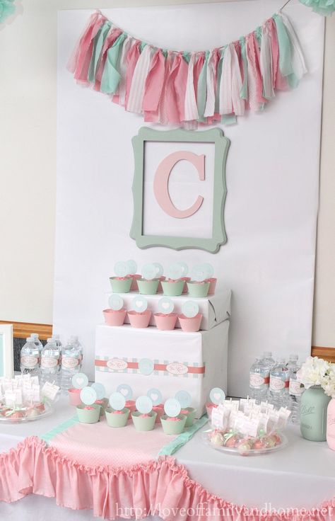 Cortney's shower 1 Bridal Shower Decorating Ideas, Mint Baby Shower, Mint Party, Fabric Banners, Carousel Party, Love Of Family, Pink And Mint, Shower Inspiration, Fiesta Baby Shower