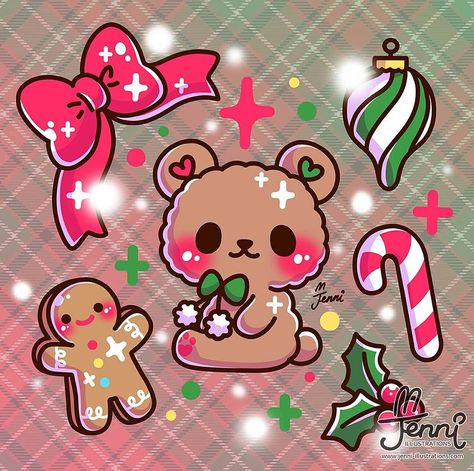 🌷🐰 J E N N I 🐰🌷 en Instagram: “Chrissy Bear 💚🐻♥️ . . . #christmascookies #christmas #gingerbread #gingerbreadman #christmasornaments #candycanes #holidayseason…” Images Kawaii, Kawaii Christmas, Cute Kawaii Animals, Christmas Doodles, Kawaii Illustration, Cute Christmas Wallpaper, Cute Food Drawings, Cute Animal Drawings Kawaii, Cute Kawaii Drawings