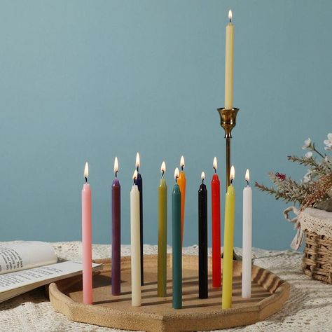 SHEIN X WOTP 12pcs/Box Colorful Long Stick Candles | SHEIN USA Candle Room Decor, Colored Taper Candles, Long Candle, Decorated Candles, Witchcraft Candles, Wedding Room Decorations, Ritual Magic, Church Candles, Coloured Candles