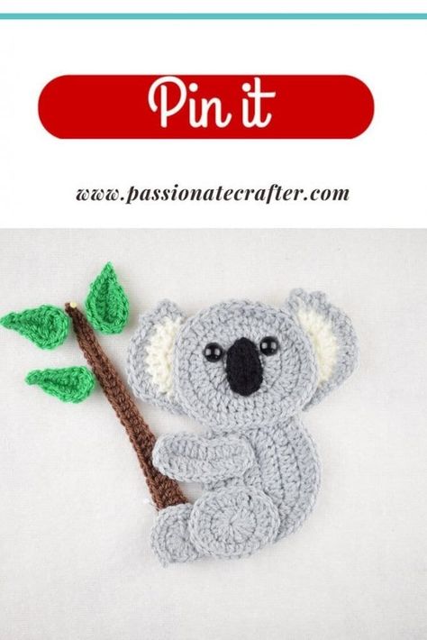 Free crochet Koala applique pattern https://www.passionatecrafter.com/free-crochet-koala-applique-pattern/ Free Crochet Applique Patterns Animals, Koala Applique Pattern, Crochet Koala Applique Free Pattern, Crochet Animal Appliques Free Pattern, Crochet Apliques Animals Free Pattern, Crochet Applique Patterns Free Animal, Crochet Koala Free Pattern, Free Crochet Applique Patterns, Crochet Animal Applique