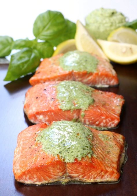 Salad Kabobs, Salmon With Basil, Salmon Basil, Easy Summer Grilling Recipes, Basil Cream Sauce, Salmon Meatballs, Plank Salmon, Honey Glazed Salmon, Cedar Plank Salmon