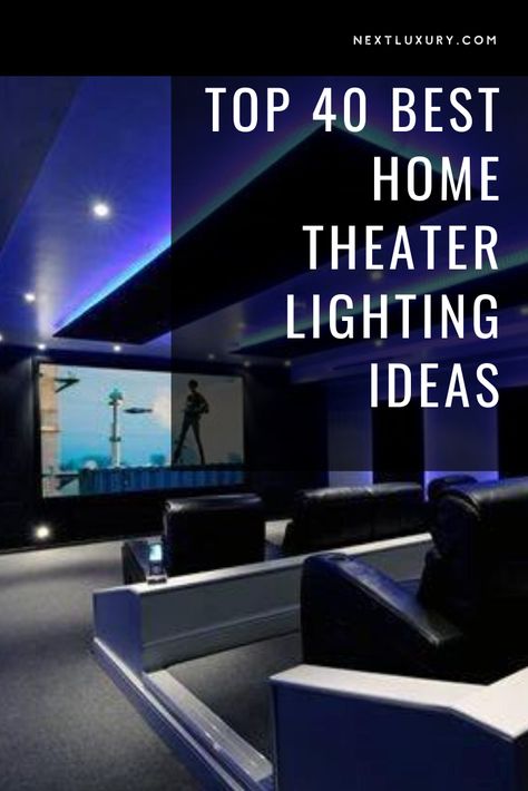 Public cinemas are for amateurs, at least as far as the home theater is concerned.Finally, a place to curate your movie-going experience to your liking, sans the noisy chewing, annoying talking, and cell phone buzzing that frequently abounds, to say nothing of the steep ticket price one pays for it all. Home Theatre Lighting Ideas, Home Theater Lights, Theatre Room Lighting, Movie Room Lighting Ideas, Home Cinema Lighting, Theatre Room Lighting Ideas, Home Theatre Design Modern, Media Room Lighting Ideas, Theater Interior