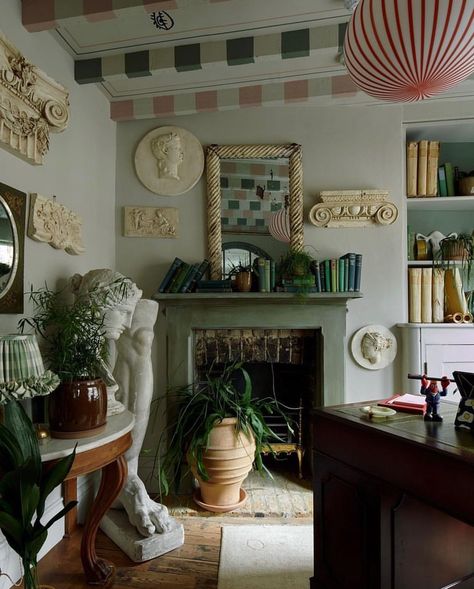 AUGURI STUDIO on Instagram: “@maisoncolbert by @buchanan.studio in #nyc #dailyauguri #augurispaces” Buchanan Studio, Bust Decor, Roman Bust, Mantle Art, British Interior Design, Head Bust, Green Rooms, Painted Ceiling, Bedroom Green