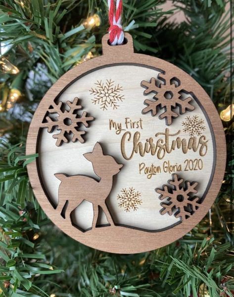 Wood Laser Engraving Ideas Christmas, Laser Gifts Ideas, Lazer Christmas Ideas, Glowforge Christmas Projects, Christmas 3d Wood Ornaments, Laser Engraver Projects, Christmas Lasercut, Engraver Projects, Laser Ornament Svg