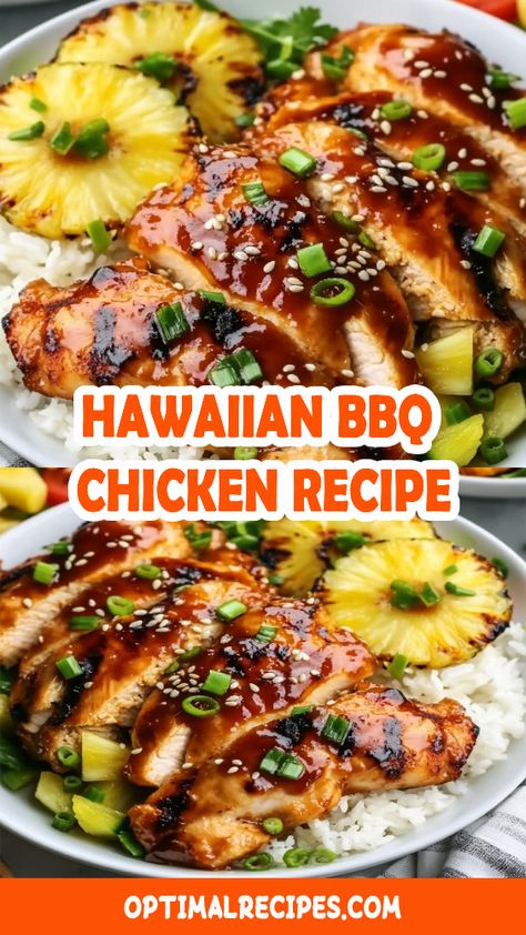 Ready to taste paradise? 🌺 This Hawaiian BBQ Chicken recipe is a mouthwatering blend of sweet pineapple and smoky BBQ flavors. Perfect for weeknight dinners or summer cookouts! Serve it with fluffy rice or a fresh salad for a tropical feast your family will love. 🍍🔥 Save this easy recipe now and make dinner unforgettable! 🌟 Tropical Chicken Salad, Sheet Pan Hawaiian Chicken, Hawaiian Chicken Long Rice Recipe, Bbq Meal Ideas, Easy Hawaiian Recipes, Easy Hawaiian Chicken, Bbq Chicken Sides, Bbq Chicken Dinner, Bbq Pineapple Chicken