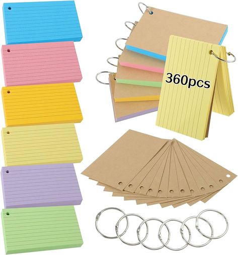 Flash Cards, 360 PCS Ruled Index Cards Revision Cards with Binder Ring Kraft Paper Notecards Lined Index Cards for Office School Home Study Record 4.9 * 2.9 Inch : Amazon.co.uk: Stationery & Office Supplies Flash Cards Ideas Study, Flashcards Revision, Revision Cards, Binder Ring, Study Cards, Card Design Handmade, Binder Rings, Revision Notes, Home Study