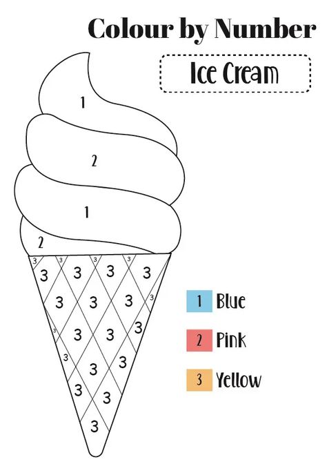 Colour by number worksheets are a great way to teach your kids or students basic number recognition and improve their fine motor skills. Our ‘Colour By Number: Ice Cream’ printable is a ‘delicious’ way to get your child in the mood for math! This printable can be downloaded for free from theprintables.in Ice Cream Numbers Free Printable, Number Colouring Free Printables, Ice Cream Numbers, Colour By Numbers Printable For Kids, Colour By Numbers For Kids, Painting Worksheets For Kids, Colour By Number Free Printable, Ice Cream Worksheet, Drawing Worksheets For Kids