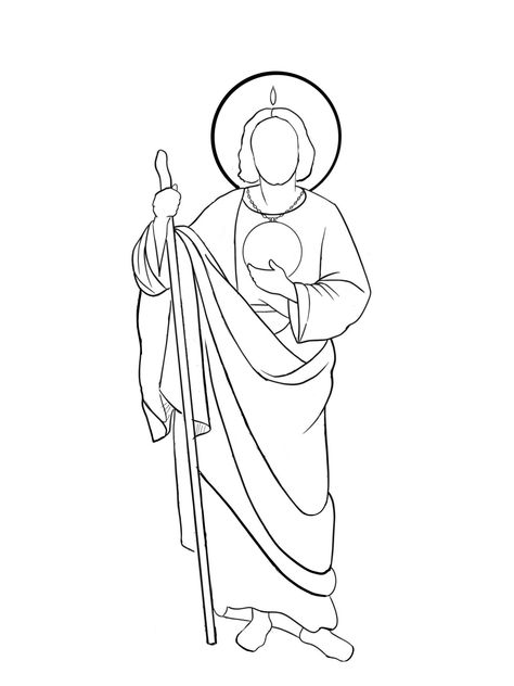 San Judas Painting Easy, San Judas Drawing Easy, San Judas Outline Tattoo, St Judas Tattoo, Outline Tattoos For Women, San Judas Tadeo Drawing, San Judas Outline, Mexican Coloring Pages, San Judas Tattoo Design