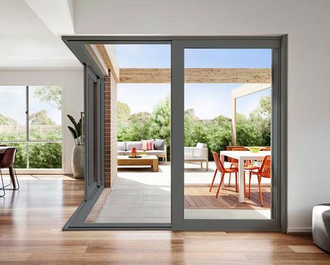 CA639VotivoWoodland Grey 2 Grey Window Frames, Aluminum Windows Design, Window Frame Colours, Cavity Sliding Doors, Sliding Doors Exterior, Aluminium Windows And Doors, House Color Schemes, Sliding Glass Doors, Aluminium Windows