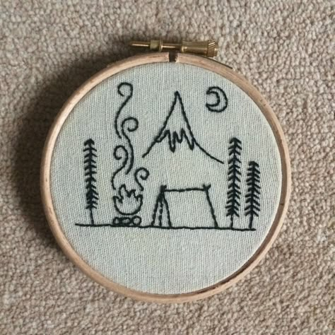 Embroidery Patterns For Men, Embroidery For Men Ideas, Manly Embroidery, Manly Embroidery Ideas, Easy Mountain Embroidery, Camp Embroidery, Small Mountain Embroidery, Embroidery Sunshine, Camping Embroidery Designs