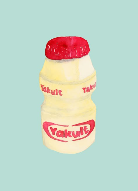 Food illustration yakult egg yogurt soju procreate watercolor hwc Daniel Smith Yakult Illustration, Yakult Drawing, Food Drawing Aesthetic, Yakult Aesthetic, Yogurt Illustration, Egg Illustration, Concept Painting, Watercolor Food Illustration, Procreate Watercolor