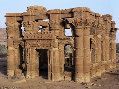 The ruins of a kiosk discovered in Naga, religious site near to the ancient Kush city of Meroe, where the rulers were one of the earliest civilisations in the Nile region Ancient Kush, Ancient Nubia, Starověký Egypt, Afrique Art, The Pyramids, Ancient Buildings, Egyptian History, The Ruins, Lost City