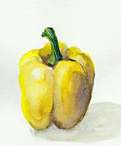 Watercolor Still Life Paintings Simple, Pepper Illustration, Yellow Bell Pepper, Paper Art Design, Art Still Life, Watercolor Beginner, Watercolor Paintings For Beginners, Watercolor Fruit, Landscape Art Painting