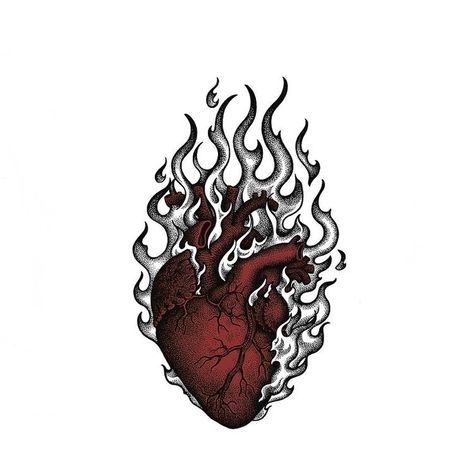 Heart In Flames Drawing, Heart With Flames Drawing, Heart With Fire Drawing, Hearts On Fire Tattoo, Heart On Fire Illustration, Heart On Flames Tattoo, Heart In Fire Tattoo, Fire Related Tattoos, Heart Of Fire Tattoo