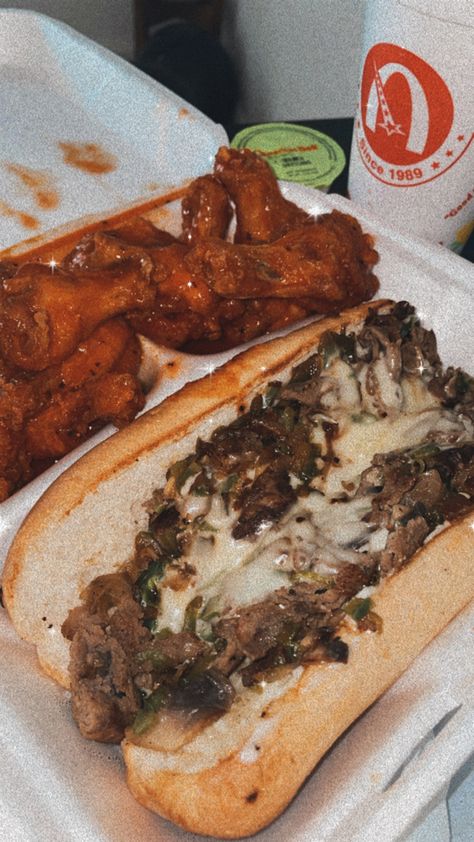 A Philly and wing combo from American Deli with a drink and ranch to the side American Deli, Snack Organizer, Food Babe, Food Therapy, Yummy Comfort Food, Homemade Snacks, Food Recepie, Picnic Foods, Recipes From Heaven