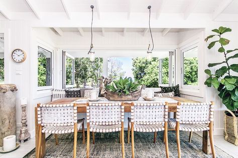 Love this whole set up. esp those chairs! Grove Byron Bay The Grove Byron Bay, Beach Dining Room, Bohemian Dining Room Decor, Beach Dining, White Dining Room, Dining Chair Design, Stylish Chairs, The Dining Room, Dining Room Inspiration