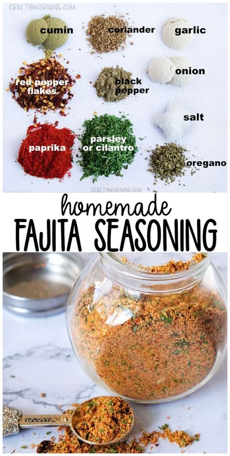 Make this homemade fajita seasoning mix recipe for your chicken, beef, shrimp, etc! Fajita spice mix you can store in a jar and keep. Homemade seasoning mix for mexican fajitas. Dinner idea. Fajitas Dinner, Mexican Fajitas, Fajita Seasoning Recipe, Fajita Seasoning Mix, Fajita Spices, Homemade Dry Mixes, Homemade Seasoning, Homemade Fajita Seasoning, Homemade Spice Mix