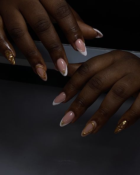 New week, new nails, new vibes ✨✨ #nailsnailsnails #nailart #enailhaven #almondnails #goldfrenchtipnails #frenchnails💅 #nailtechinogba #nigerianinstituteofjournalism African Nails Design Black Women, Afro Nails, Drippy Nails, Rave Nails, New Vibes, African Natural Hairstyles, Pointed Nails, New Nails, Black Nail Designs