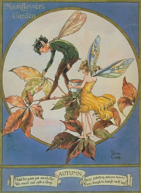 Rene Cloke Autumn Fairies painting Leaves                                                                                                                                                                                 More Faery Art, Fairy Paintings, Fairy Folk, Fairy Illustration, Autumn Fairy, Cicely Mary Barker, Vintage Fairies, Fairy Magic, Fairies Elves