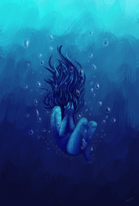 Girl Underwater Drawing, Girl Underwater, Underwater Drawing, Under Water, The Ocean, Her Hair, Floating, Bubbles, Swimming