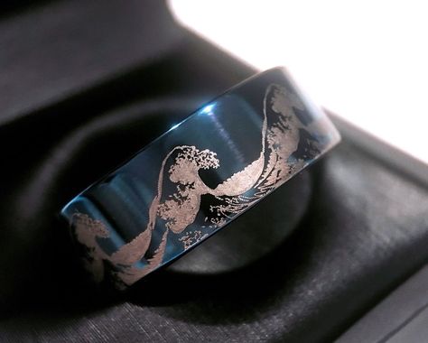 Ocean Inspired Wedding Rings, Ocean Themed Ring, Wave Inspired Wedding Ring, Mens Ocean Wedding Rings, Ocean-inspired Blue Ring For Gifts, Mens Engagement Rings Silver, Mens Rings For Sale, Ocean Wave, Couple Ring Design