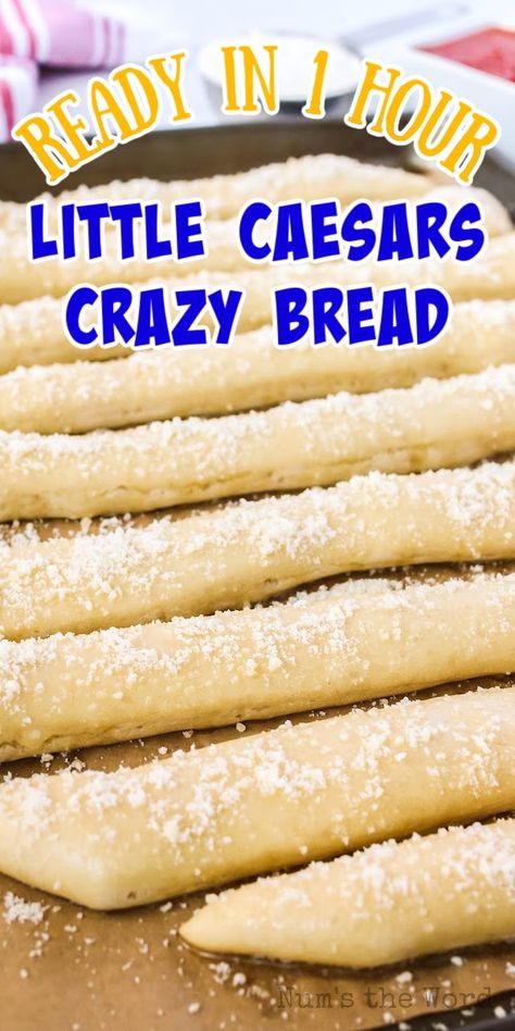 Crazy Bread is easy to make at home and much cheaper than running to your local Little Caesars pizza joint! But don’t worry, it’s still packed with all the goodness you know and expect! #numstheword #crazybread #pizza #breadsticks Little Caesars Crazy Bread Recipe, Little Caesars Crazy Bread, Pizza Breadsticks, Crazy Bread, Little Caesars, Bread Sticks, Homemade Bread Recipes Easy, Copykat Recipes, Pizza Recipes Homemade