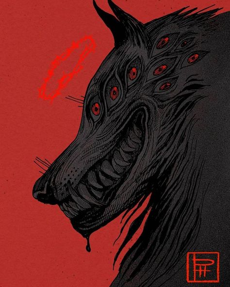 Hound Of Ill Omen, Wolf With Red Eyes, Demon Dog, Demon Wolf, Shadow Wolf, Canine Drawing, Beast Creature, Wolf Drawing, Monster Concept Art