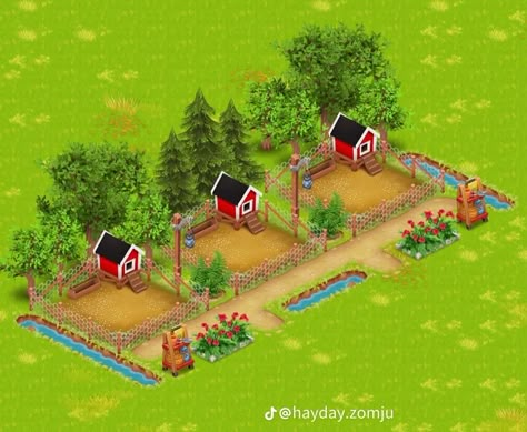 Hay Day Driveway Design, Aesthetic Hay Day Farm Layout, Hay Day Entrance Design, Hayday Entrance Design, Hay Day Aesthetic Farm, Hayday Chicken Design, Hayday Crop Layout, Hayday Layout Ideas Whole Farm, Hay Day Christmas Design