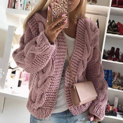 be53ee61104935234b174e62a07e53cfdesc36314714ri Boho Knitted Cardigan, Trendy Sweaters, Chunky Cardigan, Cardigan Sweater Jacket, Pink Cardigan, Loose Sweater, Sweaters Knitwear, Cardigan Coat, Knit Sweater Cardigan