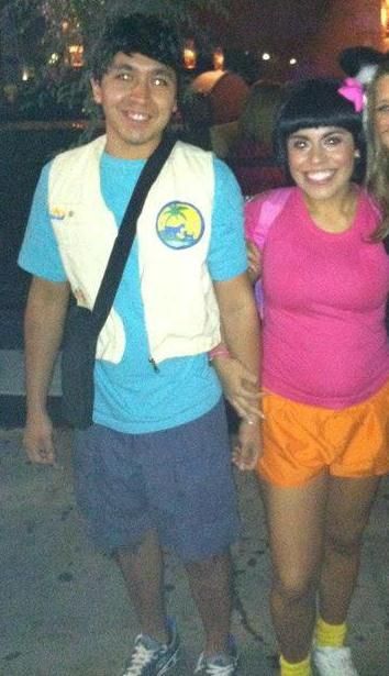 Dora & Diego Halloween couples costume. #halloween #coupleshalloween #doraanddiego #costumes #costumeideas Dora And Diego Costume Halloween, Go Diego Go Costume, Dora And Diego Costume, Dora And Boots Costume Couple Halloween, Diego From Dora, Diego Costume, Couples Costume Halloween, Dora And Diego, Diego From Dora The Explorer