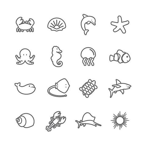 Sea Life Theme, Logo Reference, Shell Drawing, Ocean Projects, Ocean Drawing, Cute Simple Tattoos, Small Girly Tattoos, Easy Animal Drawings, Creating A Bullet Journal