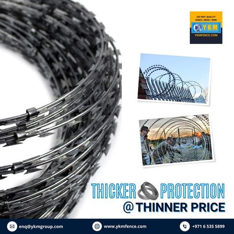 Razor Wire at Factory Pricing ! * GALVANIZED IRON * POWDER COATING (Green, Beige Blue, & more) * STAINLESS STEEL Mail : enq@ykmgroup.com #ykmgroup #razorwire #fencing #fencingsupplier #razorwirefence #fences #fencing #fencerepairs #fencecompany #fenceconstruction Best Razor, Razor Wire, Fence Construction, Fencing Companies, Galvanized Iron, Wire Fence, Green Beige, Sharjah, Fencing